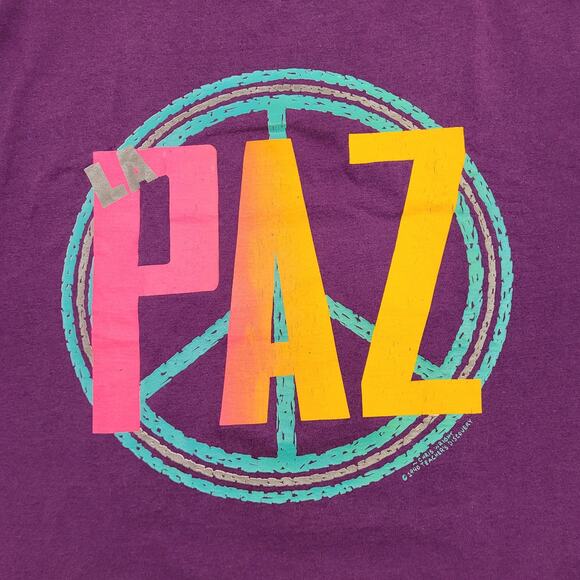 Vintage 1990 La-Paz Shirt Womens XL 22x28 Purple Spellout - Picture 7 of 12